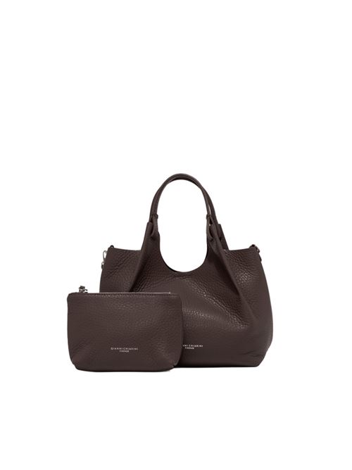 Borsa da donna in pelle martellata a mano, con tracolla removibile, colore espresso/castoro GIANNI CHIARINI | 9719RNGDBL14064